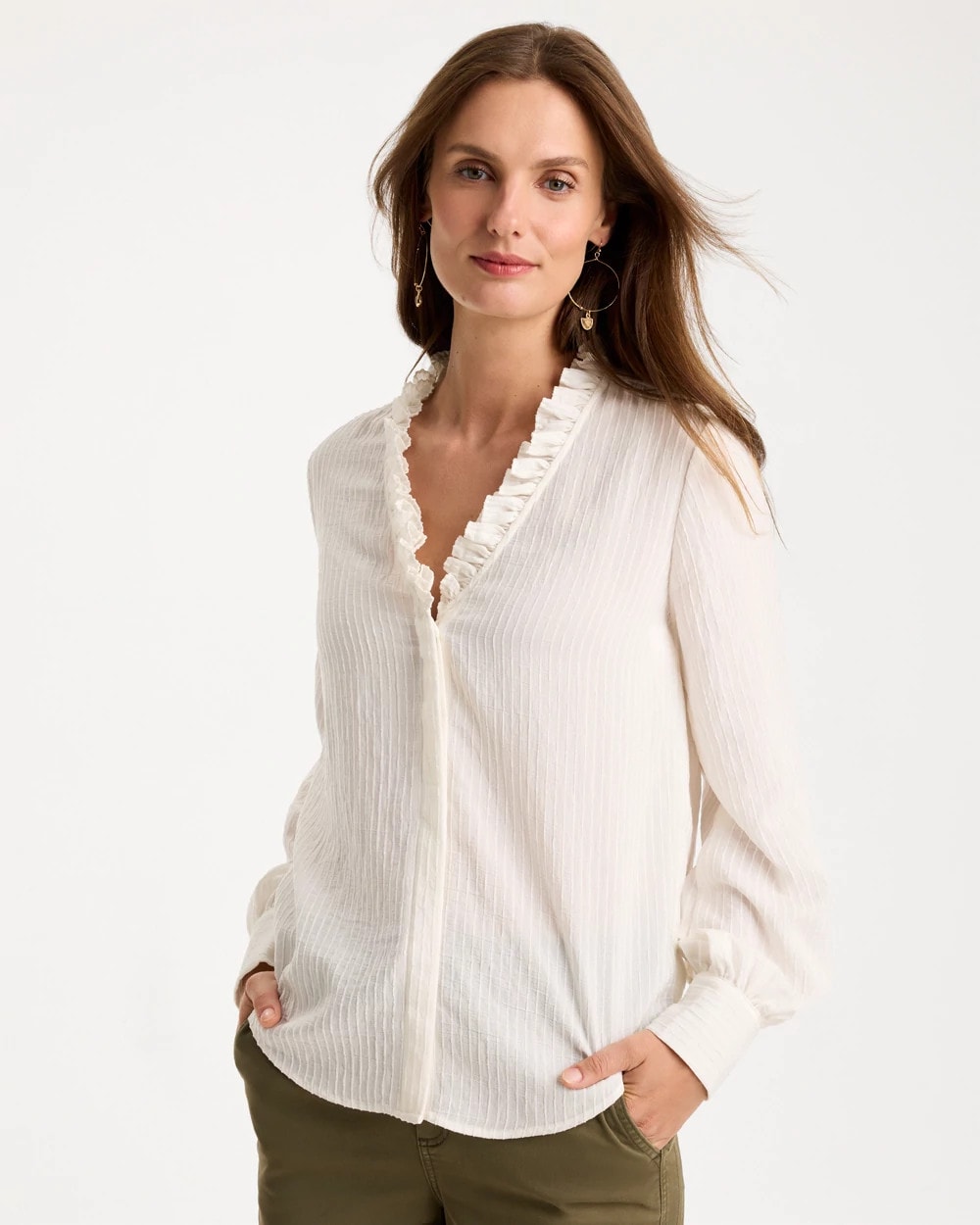 Striped Pleat Neck Blouse | Chico's